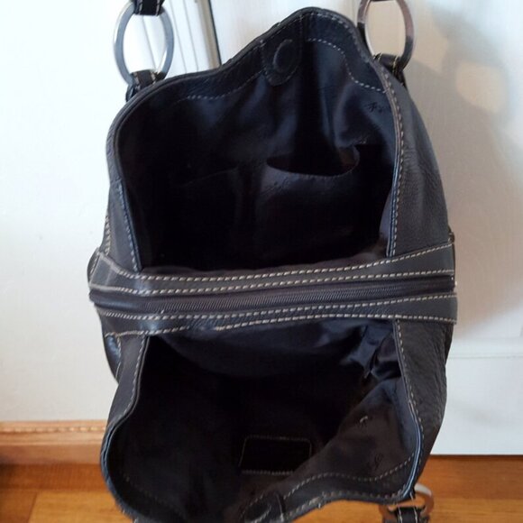 VTG Large Fossil 75082 Black Pebbled Leather Classic Style Handbag W Free Wallet - Picture 15 of 15